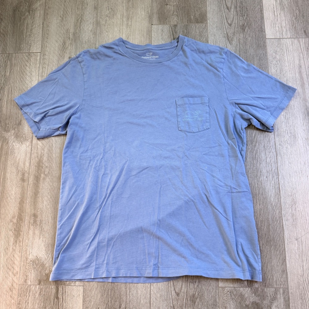 Vineyard Vines T Shirt Mens L Blue Whale Pocket Tee Back Logo 100% Cotton Peru